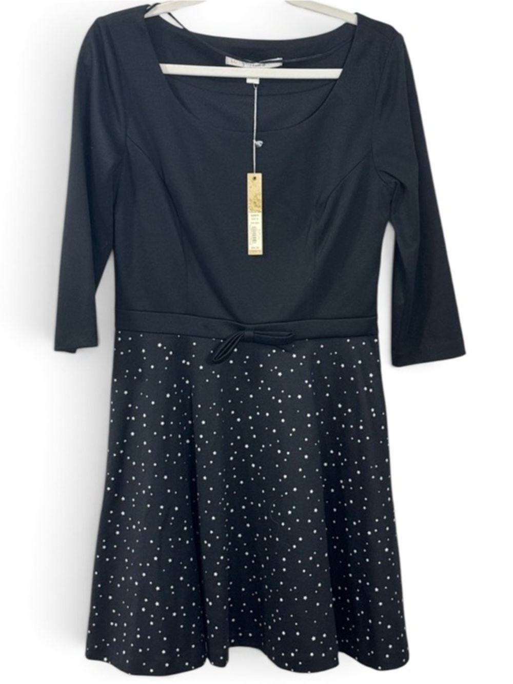 LC Lauren Conrad Fit & Flare Black w/ White Stars Ponte Dress - Size 10
